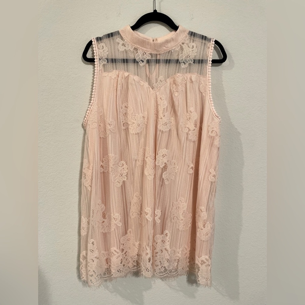 Eve & Maddie Women's Tunic Top 1X Pink Lace Longline Cottagecore Contemporary